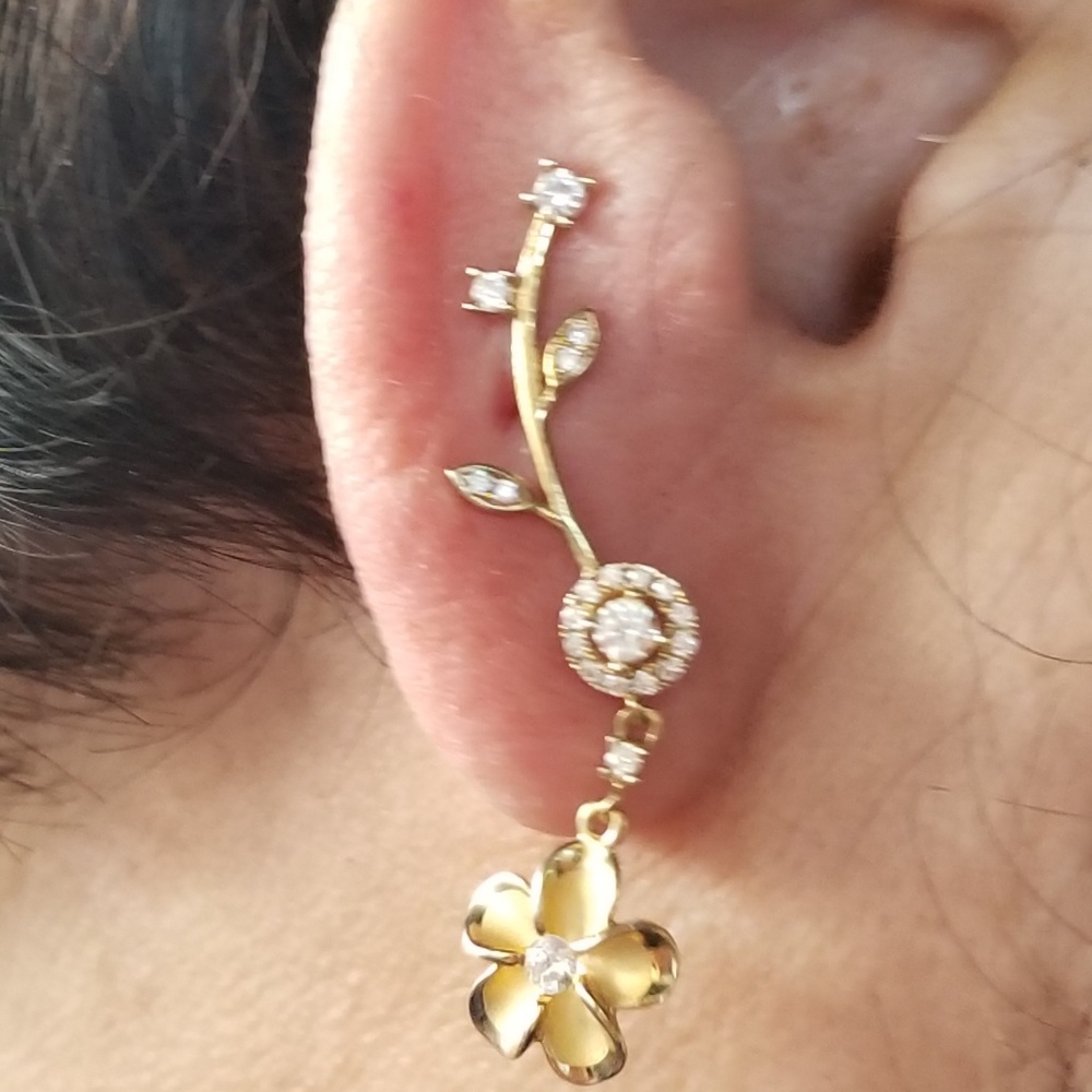 Ear Crawler Earrings - Plumeria Flower